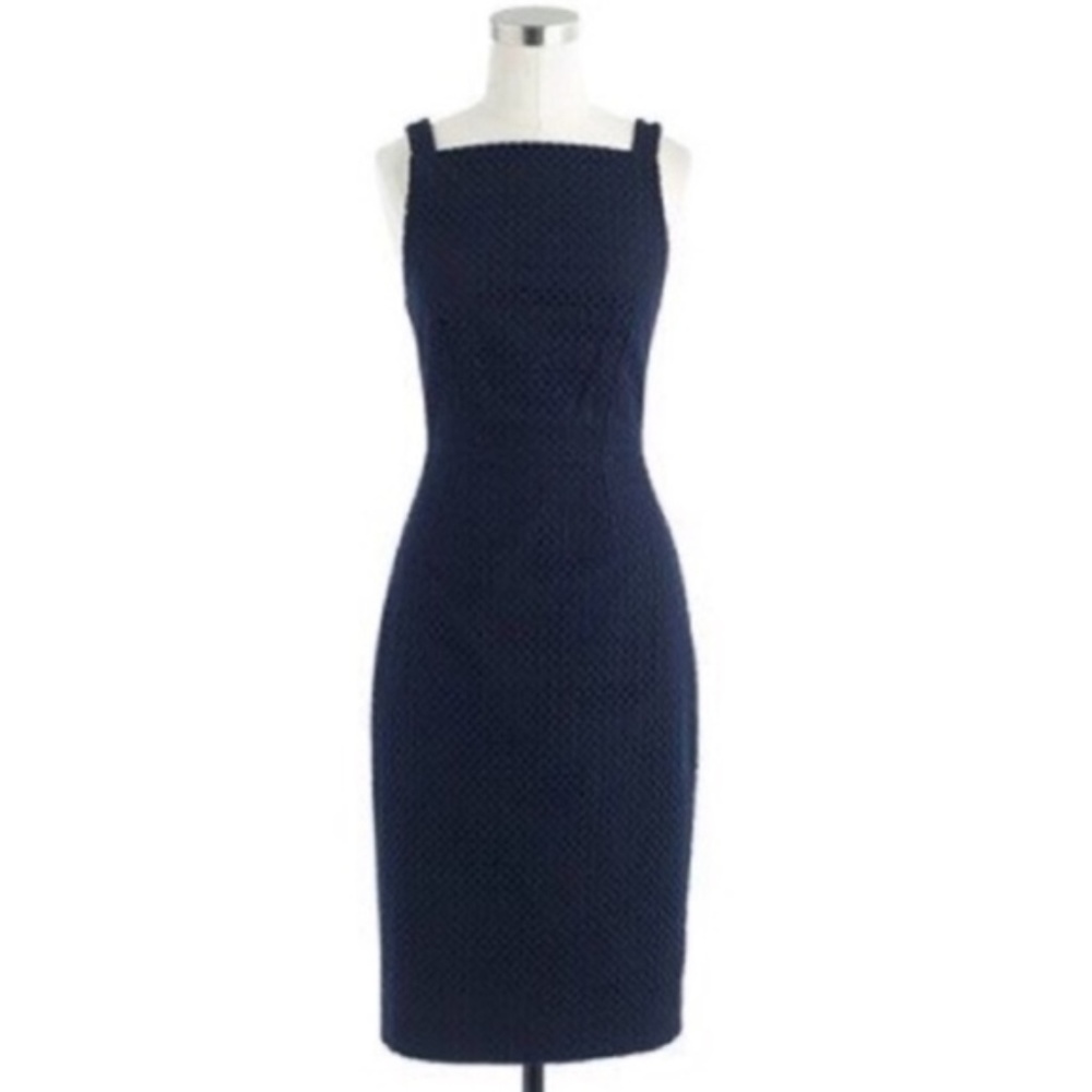 J. Crew Navy Eyelet Sheath Dress with Square Neck